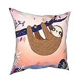 Mixcder Baby Sloth On The Tree Throw Pillow Cover Home Decor Cushion Case Sofa Couch Bed Outdoor...