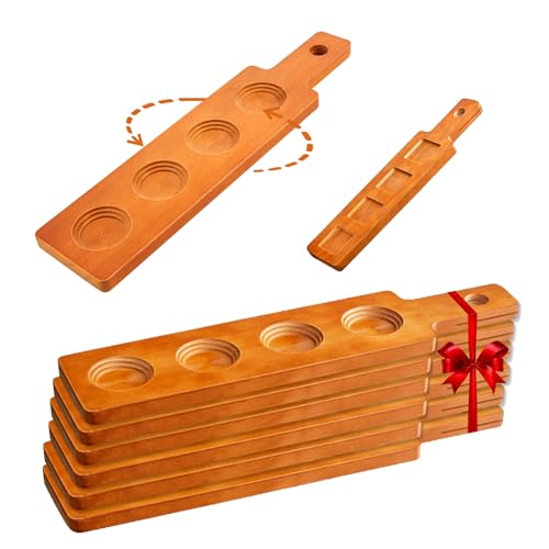 LZMS 6-Pack Walnut Flight Boards Double-Sided Beer & Whiskey Tasting Paddles with 2.25 Round and Square Slots Wooden Serving Tray for Shot Glasses Tequila Bourbon Liquor Sampling Party Bar