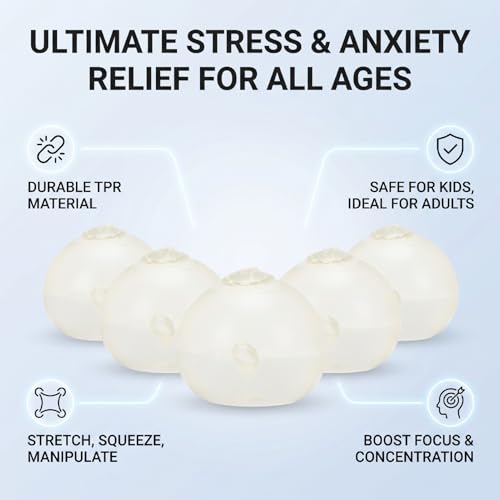 RiToEasysports Stress Relief Balls Set, TPR Squeeze Toy 5 Pack 2.36in Round Stretch Sensory Balls, Soft Washable Fidget for Anxiety Relief, Classroom Desk Workplace Adults Kids - Image 2