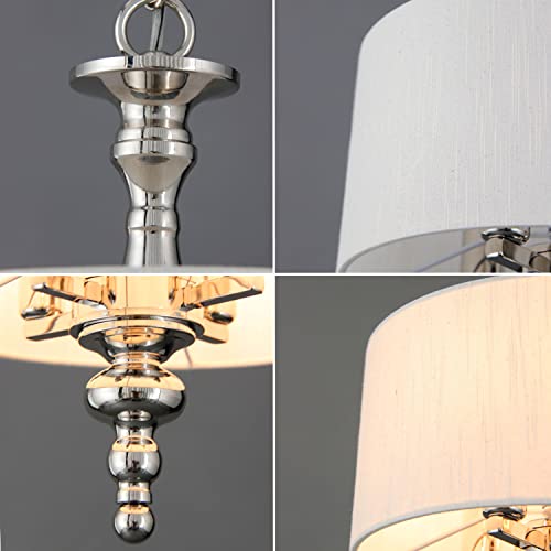 Cawabien Classic Drum Pendant Lighting Fixture, 4-Light Linen Fabric Shade, Semi Flush Mount Ceiling Lights, Polished Nickel Chandelier For Foyer Entryway Hallway Dining Room（Dia 11.75''） #TOP3