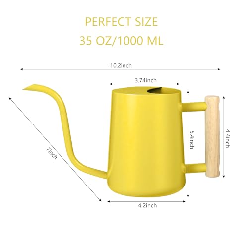 Watering Can Indoor Plants, 35oz Small Stainless Steel Metal Watering Can Modern Decorative Watering Pot with Long Spout for Indoor House Plant Bonsai Garden Flowers (Yellow) by GUKJOB - Image 3