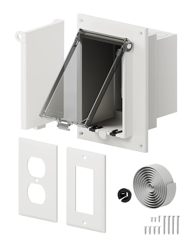 Recessed Outlet Box DBVS1C-1 Low Profile Exterior Electrical Outlet Box for New Vinyl Siding Enclosed Weatherproof Outdoor Outlet Box with 2 Covers Clear & White Vertical 1-Gang
