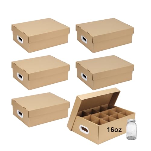 DIICCYO 6 Pcs 16 oz Cardboard Mason Jar Storage Box 16.8 x 12.4 x 6 Inch