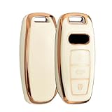 HIBEYO Coque de clé de Voiture pour Audi – Coque en Silicone TPU Brillant pour Audi 3 Boutons 2019 2020 2021 A6 A6L A7 E-Tron A8 Q8 Smart Key Case (Bordure Blanche)