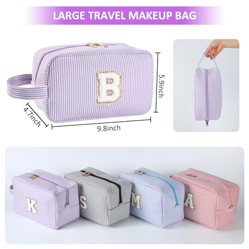 Huifen Personalized Initial Makeup Bag A-Z, Travel Toiletry Bag Preppy Make Up Bags Girls Cute Cosmetic Pouch Makeup Organizer Wedding Birthday Mothers Day Gifts for Women (Purple, A)