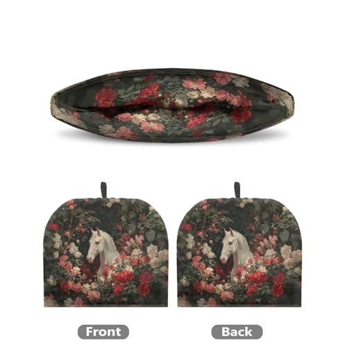 Image of Rose White Horse Print Handmade Tea Cozy Kitchen Home Decorations Teas Cosy Creative Gifts Tea Cozies for Teapot Keep Warm Double Tnsulated Kettle Cover for Office