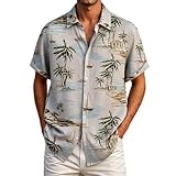 Foweknow Bowling Hemd Herren 50Er Rockabilly Hawaii Hemd Männer Große Größen Button Down Kurzarmhemd Retro Herrenhemden Freizeithemden Vintage Sommerhemd Golf Tees Bügelfreies Strandhemd