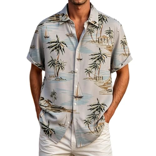 Image of Mens Hawaiian Shirts Summer Shirts for Men Uk Tropical Floral-Tropical Print Pocket Shirt For Short Sleeve Button Down Casual Shirt With Front Pocket Lightweight Breathable Everyday Wear