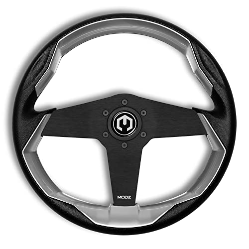 MODZ Zilker Golf Cart Steering Wheel with Adapter - Fits All EZGO Models - Silver and Black