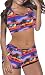 TOP HERE Women's Bandage Sporty Bathing Suit Boyleg Short Bikini Swimsuit (XL(US Size:12-14), Purple)