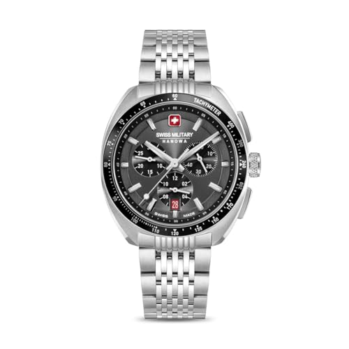 Image of Swiss Military Hanowa SMWGI0003302 Greyhound Chrono - Swiss Made Round Cool Grey Chronograph - Watch for Men
