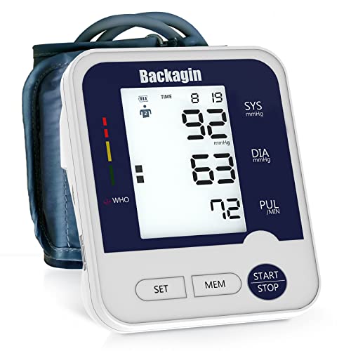 Backagin Home Blood Pressure Machine Upper Arm, Portable Digital High Blood Pressure Monitor with Large LED Screen Backlit Display, BP Cuff Automatic, with Extended Large Cuff Arm, 2x99 Memories