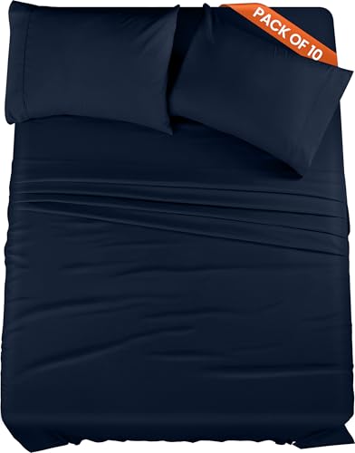 Image of Utopia Bedding Full Size Sheet Set - Bulk Pack of 10 Bed Sheets Set - Soft Brushed Microfiber - Deep Pockets - Shrinkage & Fade Resistant - Easy Care (Navy)