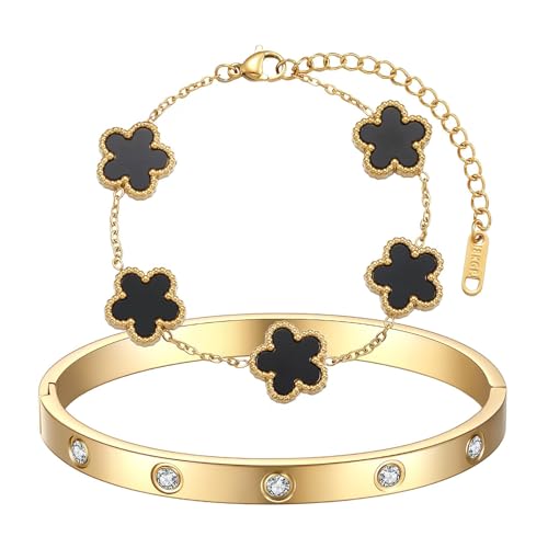 XFSRG Pulsera Mujer Oro con Flores y Cristales Pulsera Mujer Dorada Elegante...