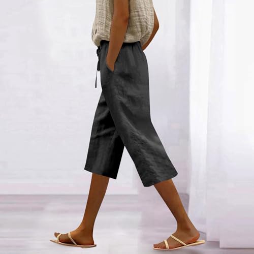 Pantalones s Mujer Color sólido Casual bolsillos Encaje-up cuarto Pantalones s respirables2