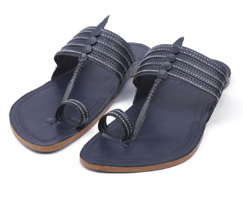 Image of KORAKARI Men Kolhapuri Chappal Handcrafted Sandal Smooth and Comfortable Flip Flops Slipper Stylish Anti Slip Design Genuine Leather Traditional Footwear.