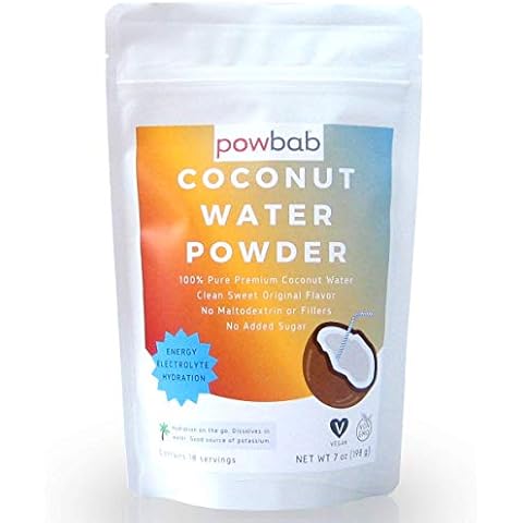 powbab Coconut Water Powder From 100% Organic Coconut. No Sugar Added. Pure Delicate, Clean Taste. Dehydrated, Not Freeze Dried, Raw, Unsweetened Electrolytes and Real Hydration. Good for Cramps. Cover