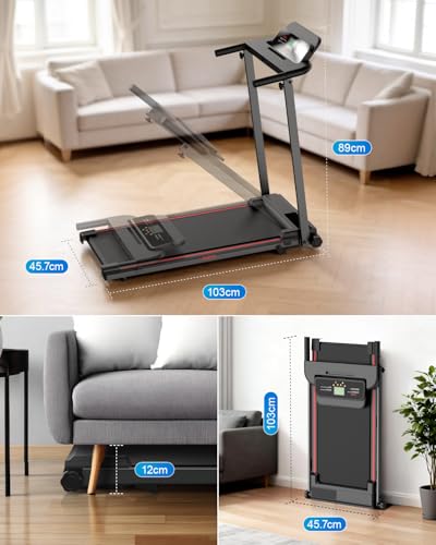 Norvexa Laufband für Zuhause, mit Griff, Klappbar bis 10 km/h, - 3
