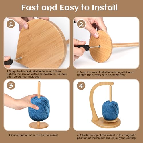 Wooden Yarn Holder for Knitting and Crocheting, Magnetic Crochet Yarn Holder, Spinner Yarn Holder for Crocheting, Crochet Accessories for Yarn Ball (Wood Color) - Large by Tobiye - Image 5