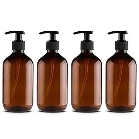 HAOHIZE Empty Plastic Pump Bottles Dispenser, 500ml Soap Dispenser Bottles Bathroom Countertop Pump Dispensers Refillable Pump Bottles for Dispensing Lotions Shampoos (4 Brown)