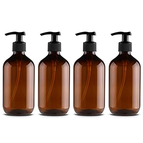 HAOHIZE Empty Plastic Pump Bottles Dispenser, 500ml Soap Dispenser Bottles Bathroom Countertop Pump Dispensers Refillable Pump Bottles for Dispensing Lotions Shampoos (4 Brown)