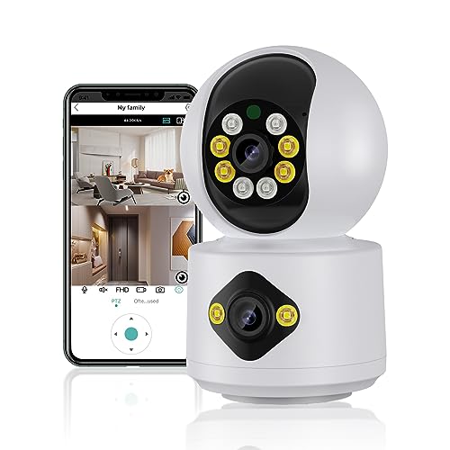 GUOANVISION 6MP Dual Lens Indoor Security Camera, 360° WiFi House Security Camera, Home Cameras for Baby/Elder/Dog/Nanny, Human Detection, 2-Way Talk, Full Color Night, SD/Cloud, 24/7 Recording