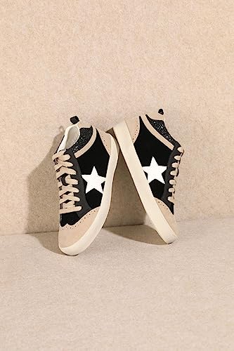 Mi.im Daisy Rubber Sole Lace-Up Glitter Suede Mid Star Sneakers (7.5, Black Beige) #TOP7