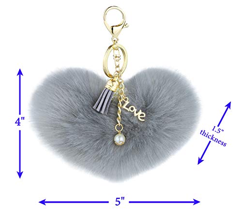 Just-Best Grey Pom Pom Keychain With Fluffy Fur Ball Charm - Key Ring For Women #TOP1