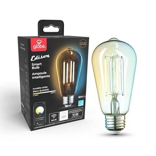 Globe Electric 34919 Wi-Fi Smart 5.5W (60W Equivalent) Straight Filament Tunable White Amber Glass LED Light Bulb, No Hub Required, Voice Activated, 2000K - 5000K, Vintage Edison Style, E26 Base by Globe Electric - Image 8