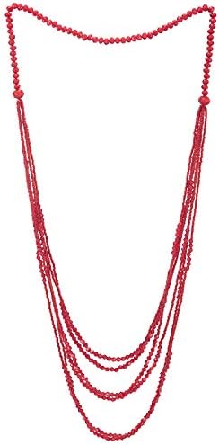 COOLSTEELANDBEYOND Red Beads Long Statement Necklace Multi-Strand Waterfall Chains with Crystal Beads Charm Pendant