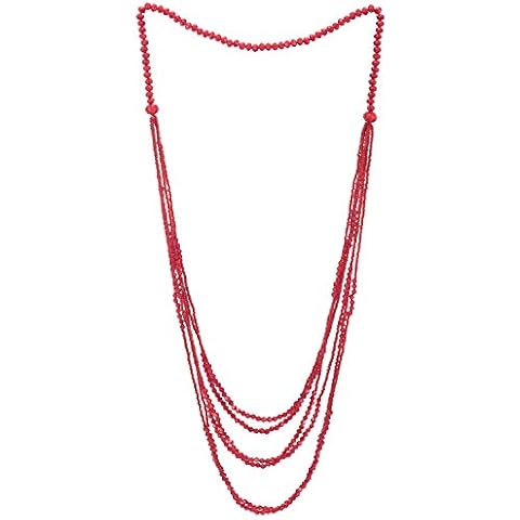 COOLSTEELANDBEYOND Red Beads Long Statement Necklace Cover