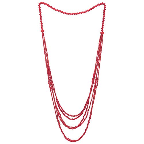 Red Beads Long Statement Necklace Multi-Strand Waterfall Chains with Crystal Beads Charms Pendant