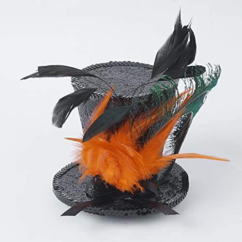 Alvivi Mini Top Hat Hair Clip Feathers Flower Decor Fascinator Cocktail Hats For Women Girls Halloween Christmas Party Black&Orange One Size thumb #2