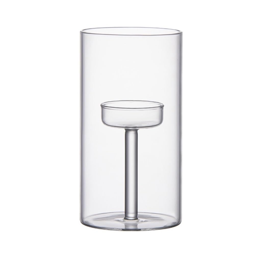 Candle Holder Glass Candlestick - Romantic Dining Table Decor, Small Candle Holder for Dinner Props(Transparent,L)