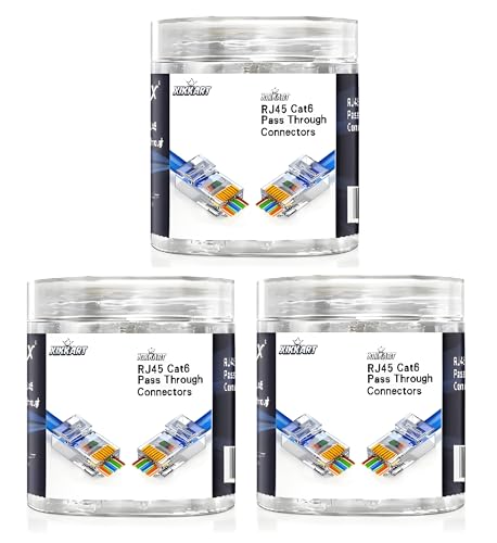 Image of XIKKART Cat6 Passthrough Connectors 300 PCS | RJ45 Pass Through Plug for Cat6 Cat5e Ethernet Cable | Gold Plated 8P8C Ends for LAN Network Router Patch Cable | Easy Crimp Passthrough Connectors
