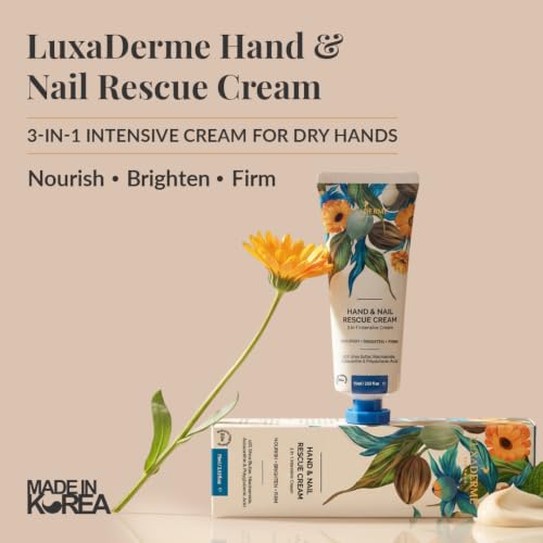 Image of LuxaDerme Korean Hand & Nail Rescue Cream for Dry & Rough Hands | Hand Cream with 10% Shea Butter & 2% Niacinamide | Repairs Dryness, Strengthens Nails & Cuticles | Deeply Nourishes & Softens Hands | 75 ml