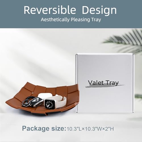 Valet Tray PU Leather Key Holder Bowl for Men Entryway Table Nightstand Desk Tray for Wallet, Keys Men's Gift - Brown & Black, 9.8" L x 9.8" W x 2" H - Image 3