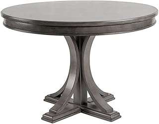 Gray Round Dining Table – Wood Veneer Top, Ideal for Kitchen or Dining Room, Perfect for Seating 4 in Modern or Classic Spaces