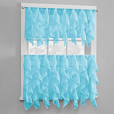 My Infinity Store 3 Piece Window Curtain Set Waterfall Design, One Valance, Two Tiers 36 in Long (Blue) Cover
