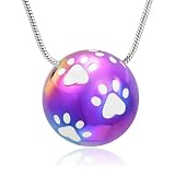 memorial jewelry Collana con urna per ceneri di animali domestici, con impronta di zampa, per donne e uomini, collana sferica per ceneri ricordo per le ceneri dei propri cari, Acciaio inossidabile,