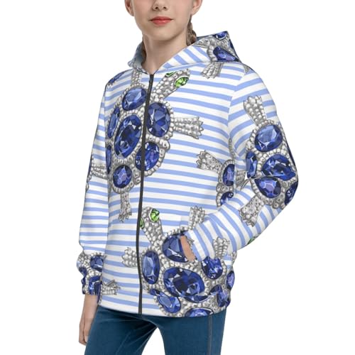 Turtle with Blue Stones Kid Hoodies Boys Zip Up Sweatshirts Girls Pullover with Pocket