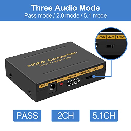 Image of 4k HDMI Audio Extractor Splitter Converter HDMI to HDMI+Optical Audio Adapter RCA L /R Stereo Analog Audio Output Support Dolby-True HD Suitable for PC Laptop Blue-ray Player etc.