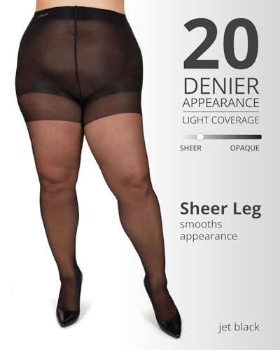 Image of MeMoi Plus Size Curvy Control Top Pantyhose for Women, Comfortable Silky Sheer Pantyhose, Lightweight Womens Stockings