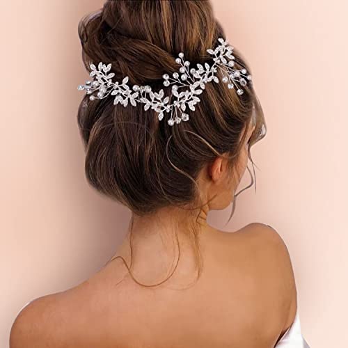 LIHELEI Accessori per Capelli Sposa, Perle Vines e Strass Foglia Cerchietto, Capelli Fascia per Donne e Ragazze Wedding Hair Accessories (Argento)