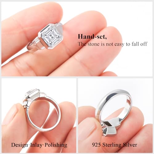 2.5CT Moissanite Solitaire Engagement Ring for Women Men,Asscher Cut Unisex Wedding Ring 925 Sterling Silver with 18K White Gold Plated, Bezel Set Simulated Diamond Anniversary Promise Ring3