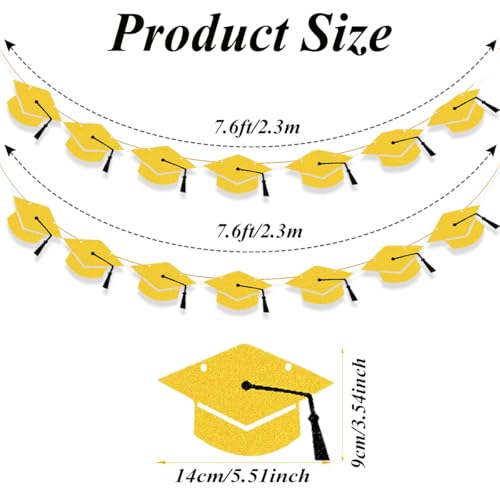 Image of 2026 Graduation Hat Banners Garlands Gold Glitter Graduation Party Decoration Banners Graduation Cap Banners Garlands Class of 2026 Graduation Party Banners for College High School