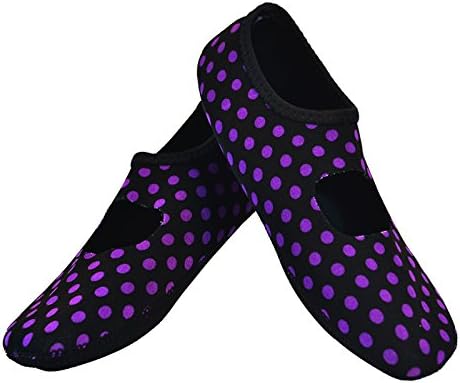 Nufoot Mary Janes Women's Shoes, Best Foldable & Flexible Flats, Slipper Socks, Travel Slippers & Exercise Shoes, Dance Shoes, Yoga Socks, House Shoes, Indoor Slippers, Black/Purple Polka Dots, Large