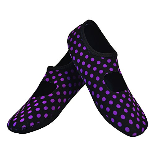 Nufoot Mary Janes Women's Shoes, Best Foldable & Flexible Flats, Slipper Socks, Travel Slippers & Exercise Shoes, Dance Shoes, Yoga Socks, House Shoes, Indoor Slippers, Black/Purple Polka Dots, Large #TOP13