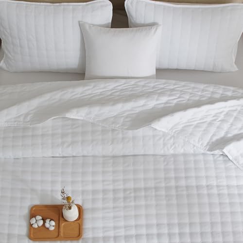Powdion Quilt King Size, Lightweight Soft King Quilt Comforter Coverlet, All Season White Quilt King Size with Pillow Shams, Western Shabby Chic Thin Comforter 3 Pcs 96x106 Bedspread