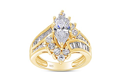 AFFY Marquise & Round Cut White CZ Cocktail Engagement Ring in 14k Gold Over Sterling Silver (3.20 cttw)